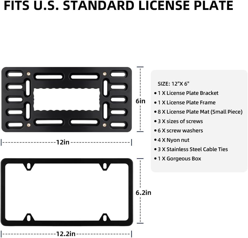 XCLPF Front License Plate Bracket,No Drill License Plate Holder,License Plate Mounting kit,Universal Bumper Car Frame Mount Adapter,Black License Plate Frames with Screw Cap,Cable Ties - Image 4